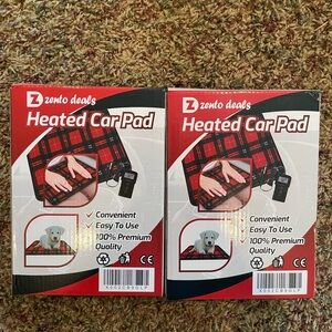 Zento Red And Black Plaid Heated Car Pad Set Of Two New